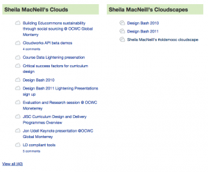 Screen shot of my cloud and cloudscape lists