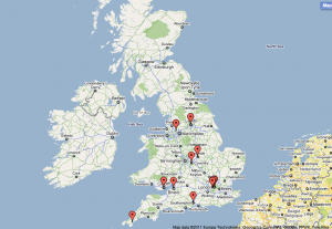 All universities with JISC Flexible Delivery projects that use Archimate. Click for the google map